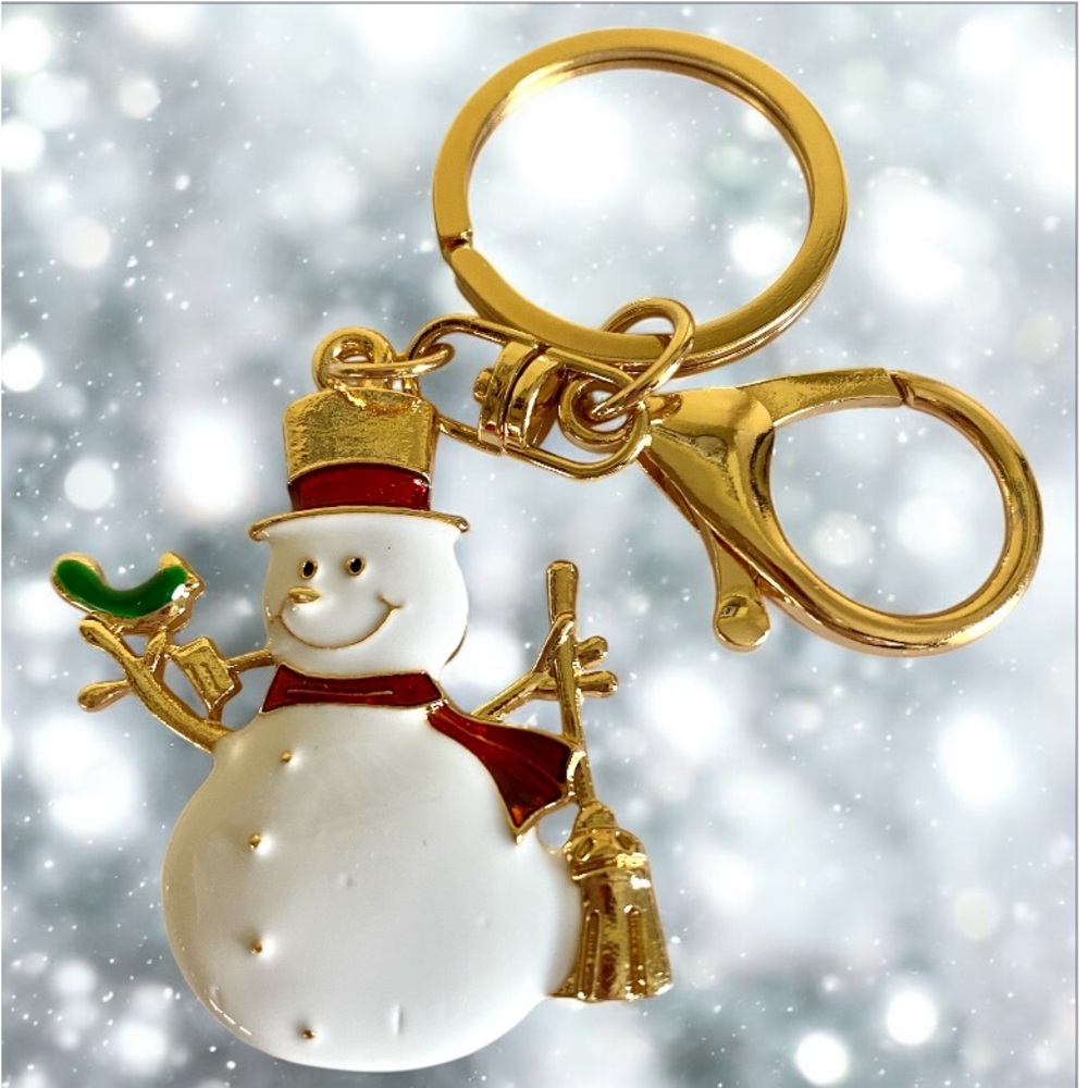🎅🏻 SALE Festive Snowman Keychain or bag charm with Gold Accents